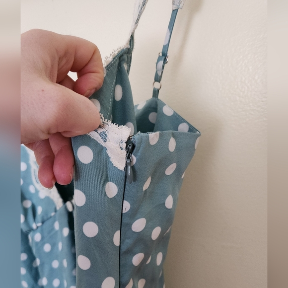 Rouje Paris Ramonata Teal Polka Dot Lace Chemise Slip Dress 12 - Picture 9 of 9